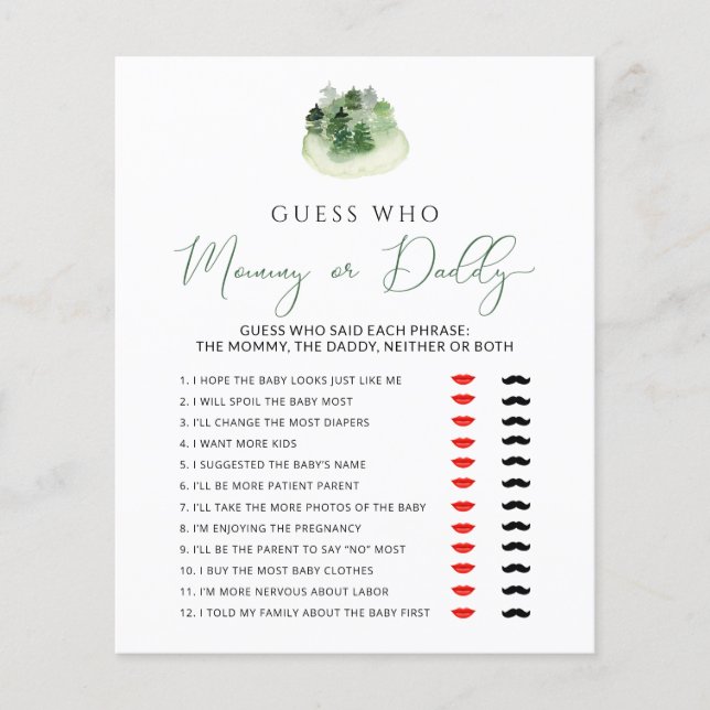 Guess Who Mummy or Daddy baby shower game (Front)