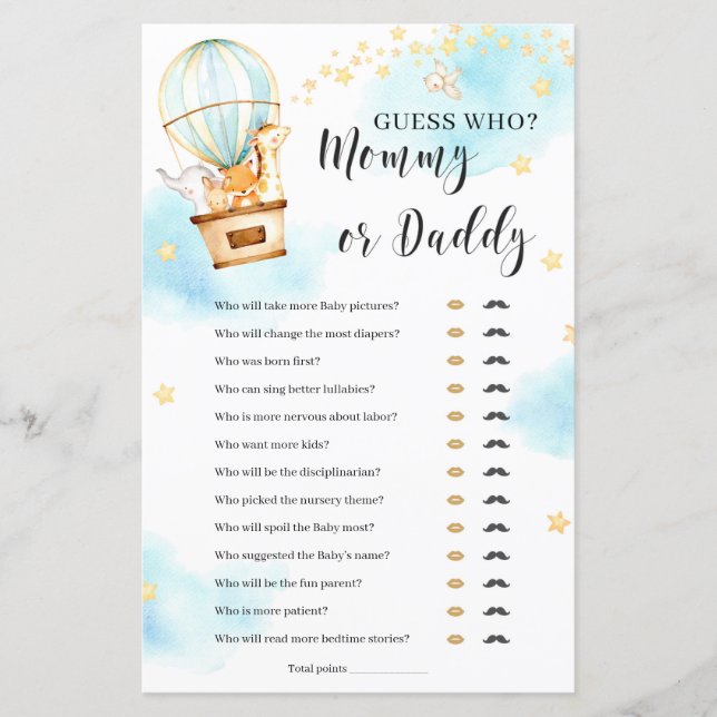 Guess who mummy or daddy Baby Shower Game (Front)