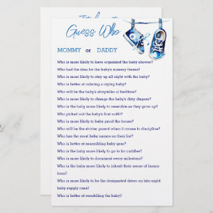 Guess who mummy or daddy baby shower game card