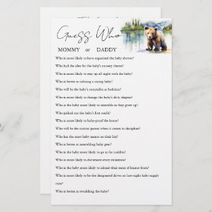 Guess who mummy or daddy baby shower game card