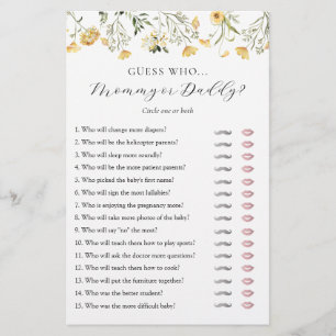 Guess Who Mummy or Daddy Baby Shower game card