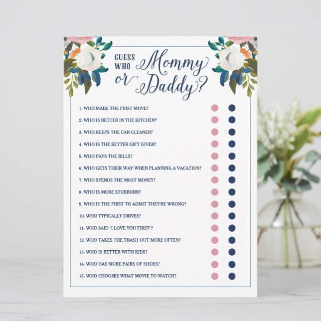 Guess Who Mummy or Daddy Baby Shower Game Invitation (Standing Front)