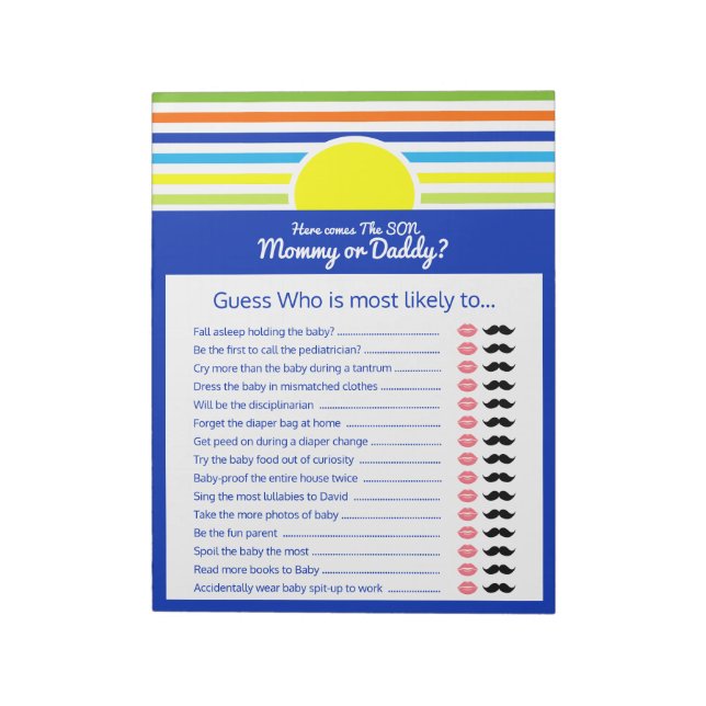 Guess Who Mummy or Daddy Baby Shower Game Notepad (Rotated)