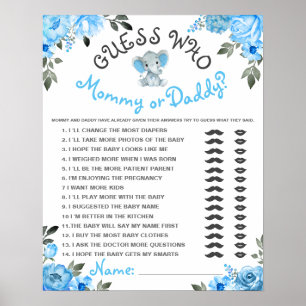 Guess Who Mummy or Daddy Boy Elephant Shower Game  Poster