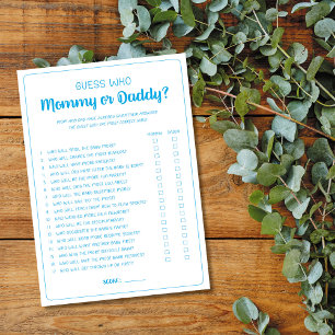 Guess Who Mummy or Daddy Game Boy Baby Shower Blue Advice Card