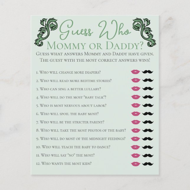 Guess Who Mummy or Daddy Irish Baby Shower Game (Front)