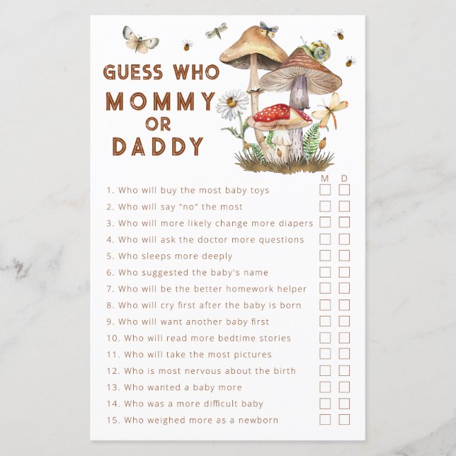 Guess Who Mummy or Daddy Mushroom Baby Shower (Front)