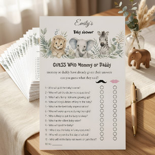 Guess Who? Mummy or Daddy Safari Baby Shower Game