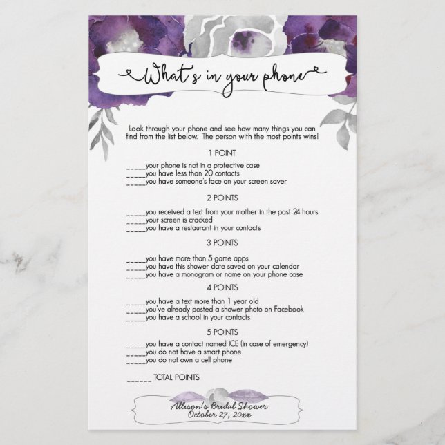 Guess who + phone games, purple grey floral 3963 (Front)