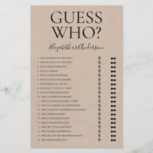 Guess Who Rustic Bridal Shower Game