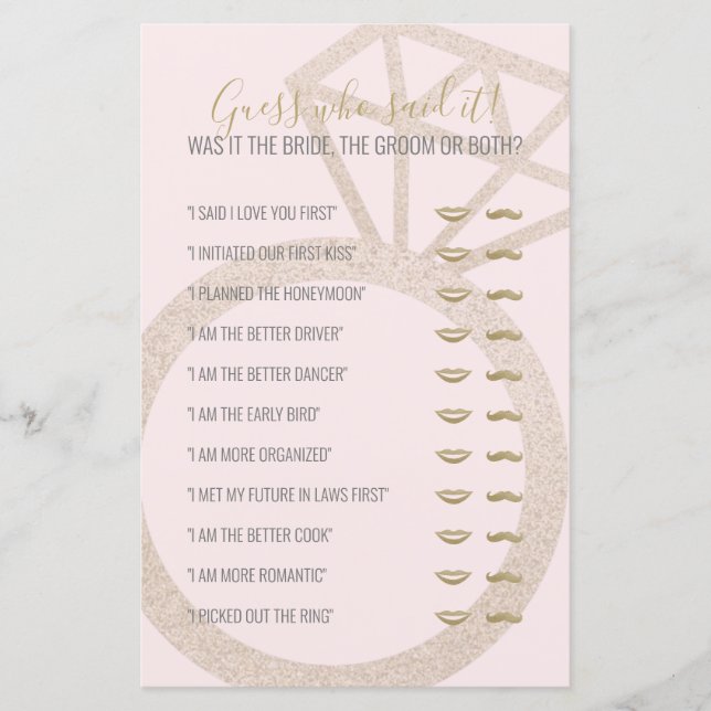 Guess who said it bridal shower game (Front)