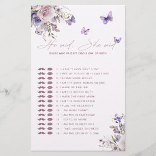 Guess Who Said It Mauve Butterfly Game Card