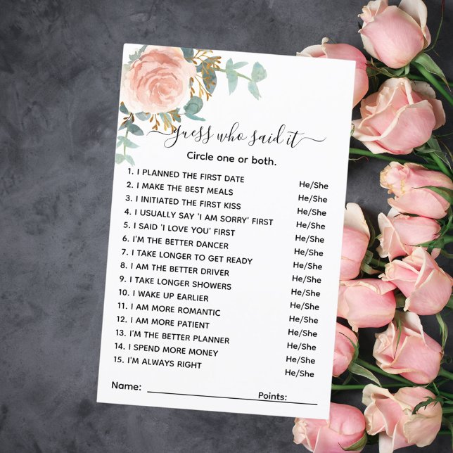 Guess who said it rose floral bridal shower game (Creator Uploaded)