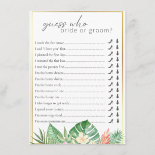 Guess Who Said It Tropical Bridal Shower Game  Enclosure Card