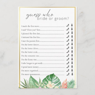 Guess Who Said It Tropical Bridal Shower Game  Enclosure Card