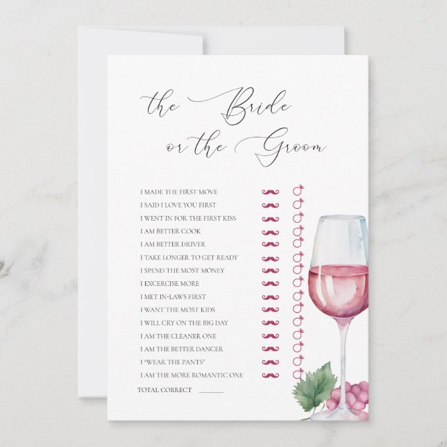 Guess Who Vino before Vows Bridal Shower Game Invitation (Front)