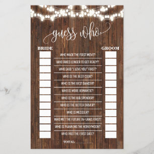 Guess Who Western Bridal Shower Game Card