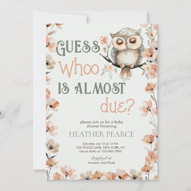 Guess Whoo Woodland Owl Baby Shower Invitation (Front)