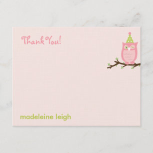 Guess Whooo? Flat Thank You Card - Pink