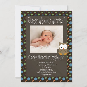 Guess Whoooo's Arrived Baby Boy Birth Announcement