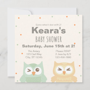 Guess Whoos Due with 2 Owl baby shower Invitation