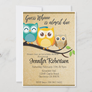 Guess whos almost due Owl Baby shower invitation