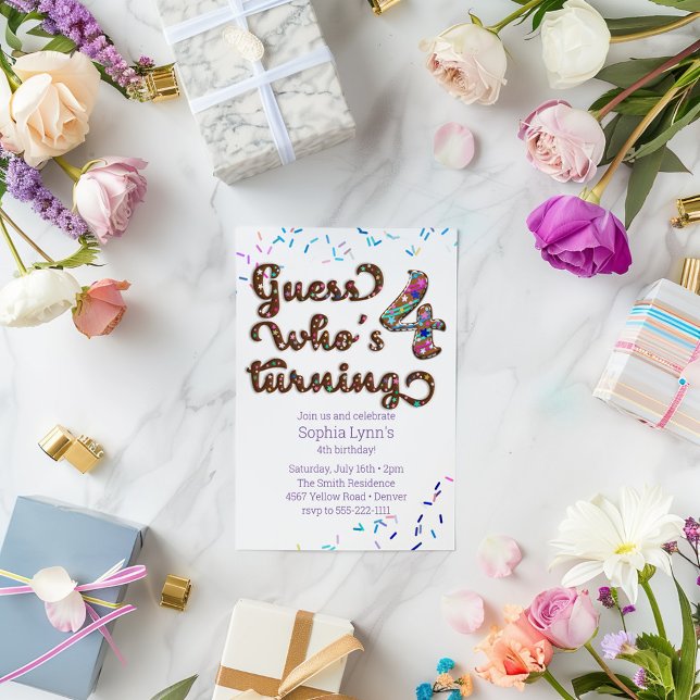 Guess Who's Turning 4 Cookie with Sprinkles Invitation (Creator Uploaded)