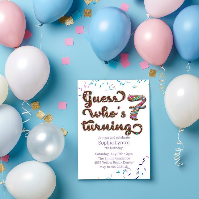 Guess Who's Turning 7 Sprinkles Cookie Birthday Invitation (Creator Uploaded)