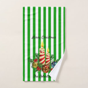 Guest Bathroom Christmas Stripe Personalise Name H Hand Towel