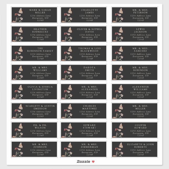 Guest Black Address Labels (Guest Boho Black Floral Address Labels by Painted Paperie
)