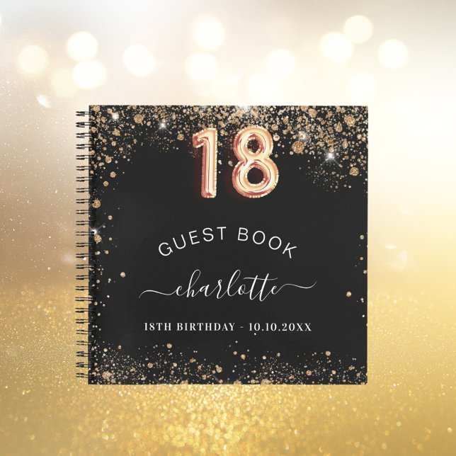 Guest book 18th birthday black gold glitter name (Creator Uploaded)