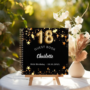 Guest book 18th birthday black gold stars
