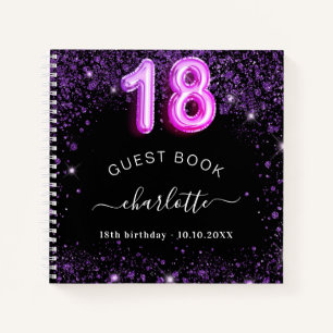 Guest book 18th birthday black purple glitter name