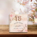 Guest book 18th birthday pampas grass rose gold<br><div class="desc">For an elegant 18th birthday party. A rose gold,  blush pink rustic faux metallic looking background. Decorated with rose gold,  pink florals,  pampas grass. Personalise and add a name and date.</div>