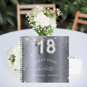 Guest book 18th birthday silver glitter name glam