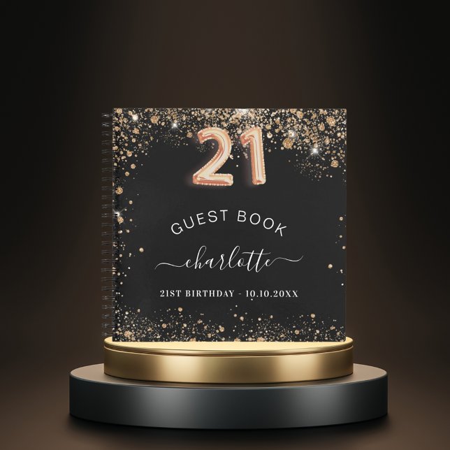 Guest book 21st birthday black gold glitter name (Creator Uploaded)