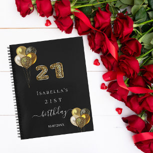 Guest book 21st birthday black gold leopard animal