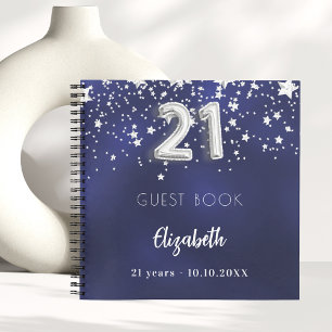 Guest book 21st birthday navy blue silver stars