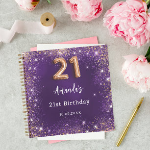 Guest book 21st Birthday purple rose gold