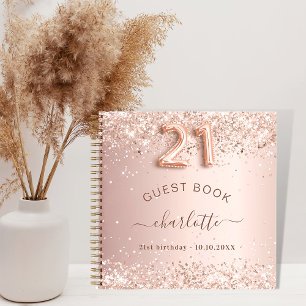 Guest book 21st birthday rose gold blush