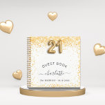 Guest book 21st birthday white gold glitter<br><div class="desc">A guestbook for a feminine and glamorous 21st birthday party.  A stylish white background with dark faux gold glitter,  sparkles. Add your name,  age/text. Number 21 is written with a balloon style font.</div>