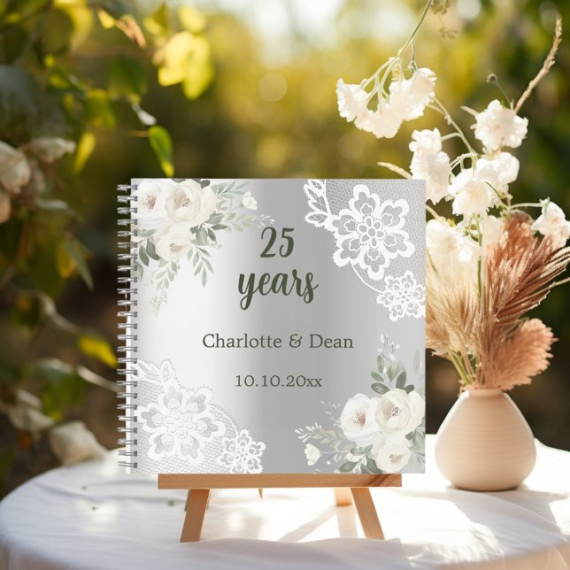 Guest book 25th wedding anniversary silver florals (Creator Uploaded)