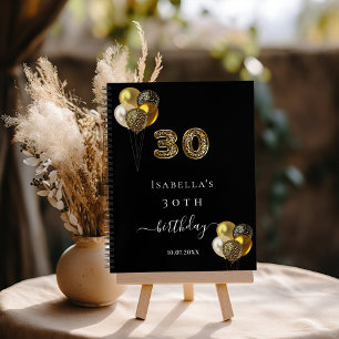 Guest book 30th birthday black gold leopard print