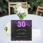 Guest book 30th birthday black purple glitter name<br><div class="desc">A guestbook for a feminine and glamourous birthday party.  A stylish black background with purple faux glitter,  sparkles. Add your name,  and text.  Age number is written with a balloon style font.</div>