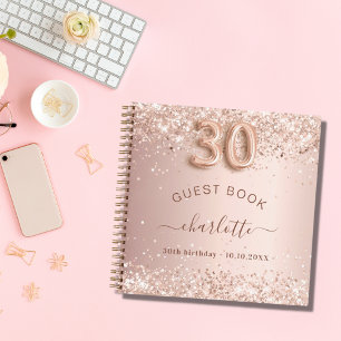 Guest book 30th birthday rose gold glitter blush