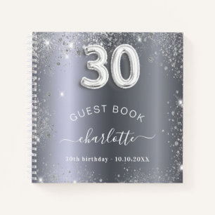 Guest book 30th birthday silver glitter name glam