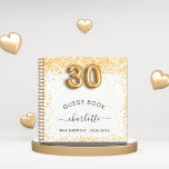 Guest book 30th birthday white gold glitter<br><div class="desc">A guestbook for a feminine and glamourous 30th birthday party.  A stylish white background with dark faux gold glitter,  sparkles. Add your name,  age/text. Number 30 is written with a balloon style font.</div>