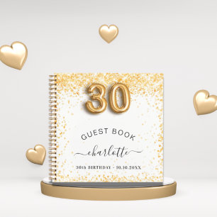 Guest book 30th birthday white gold glitter