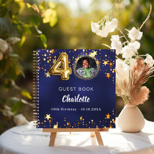 Guest book 40th birthday navy blue gold star photo