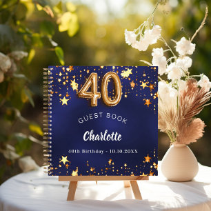Guest book 40th birthday navy blue gold stars